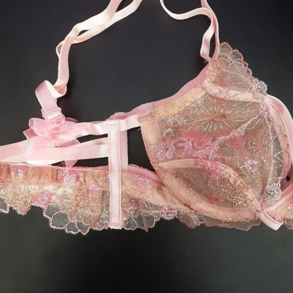 For Love & Lemons Pink Shimmer Floral Underwire Bra Size XXS - Picture 8 of 8